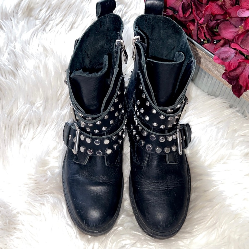 ZARA Leather Stud Platform Moto Boot - Picture 3 of 6